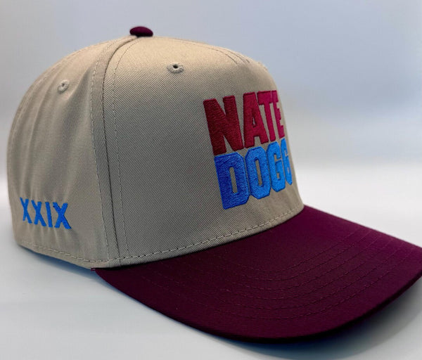 Embroidered Cream Burgundy 5-Panel Snapback — product image 4