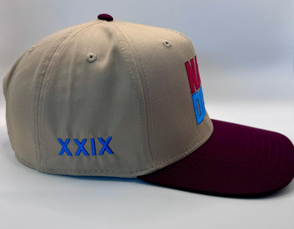 Embroidered Cream Burgundy 5-Panel Snapback — product image 7