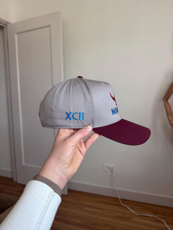 Embroidered Gray Burgundy 5-Panel Snapback — product image 7