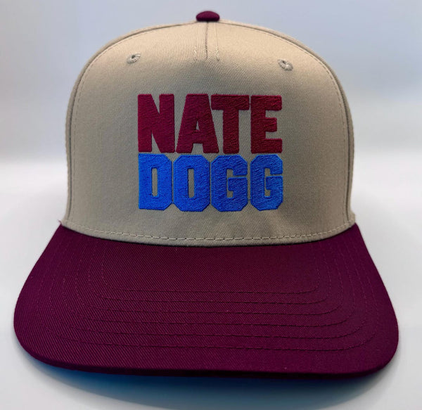 Embroidered Cream Burgundy 5-Panel Snapback — product image 1
