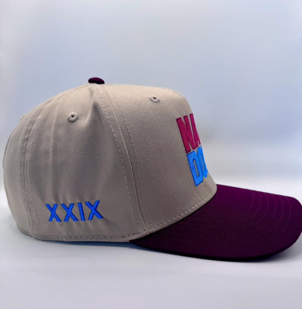 Embroidered Cream Burgundy 5-Panel Snapback — product image 5