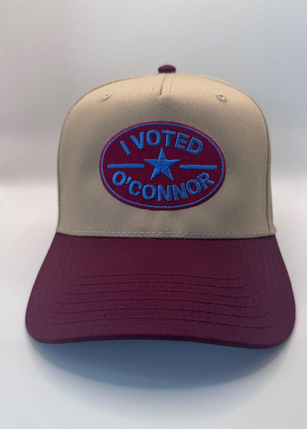 Embroidered Cream Burgundy 5-Panel Snapback — product image 1