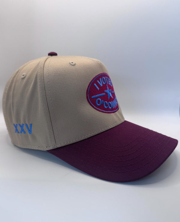 Embroidered Cream Burgundy 5-Panel Snapback — product image 4