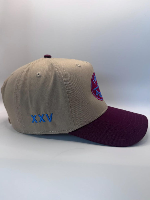 Embroidered Cream Burgundy 5-Panel Snapback — product image 5