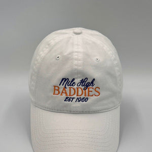 Mile High Baddies, Denver Football Dad Hat in white, front view, embroidered by Threaded by Sal (photo 1 of 12)