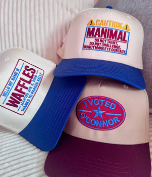 Caution Manimal with Hello My Name Is Waffles and I Voted O’Connor, Colorado Hockey 5-Panel Snapbacks, embroidered by Threaded by Sal (photo 3 of 3)
