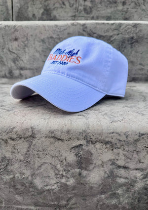 Mile High Baddies, Denver Football Dad Hat in white, three-quarter view, embroidered by Threaded by Sal (photo 5 of 12)