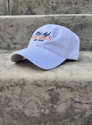 Mile High Baddies, Denver Football Dad Hat in white, side view, embroidered by Threaded by Sal (photo 3 of 12)