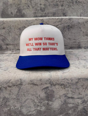 My Mom Thinks We’ll Win, Denver Football 5-Panel Snapback, front view, embroidered by Threaded by Sal (photo 5 of 8)
