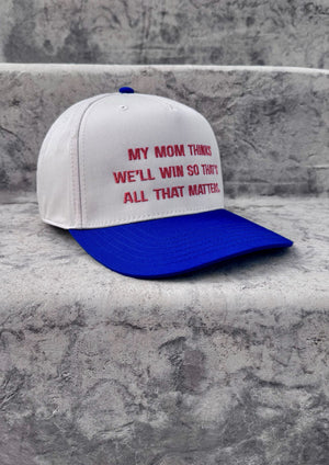 My Mom Thinks We’ll Win, Denver Football 5-Panel Snapback, three-quarter view, embroidered by Threaded by Sal (photo 6 of 8)